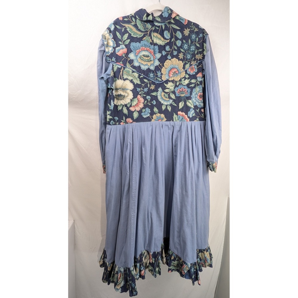 Vintage Handmade Floral Prairie Maxi Dress Size XL Pearl Snap Western Chambray - Picture 8 of 12